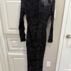🖤 Black Sheer Lace Bodycon Maxi Dress – NWT 🖤
